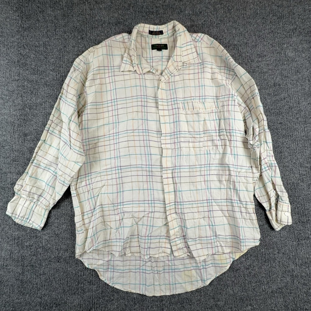 Vintage Colours By Alexander Julian Shirt Mens Large Linen Plaid Long Sleeve